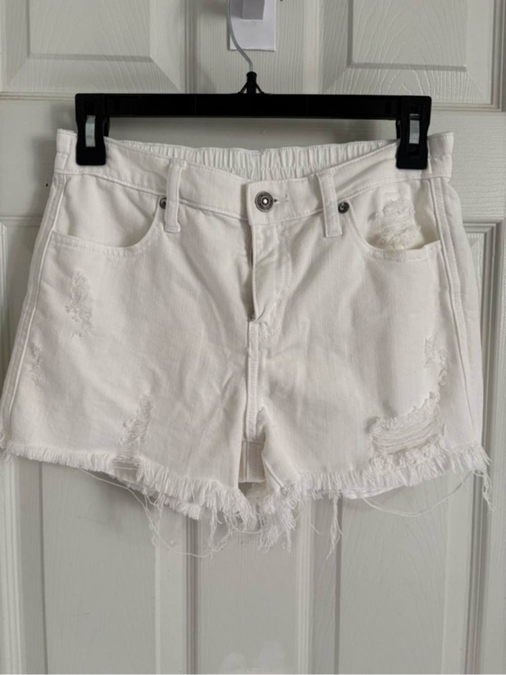aerie White Distressed Denim Cutoff Shorts
